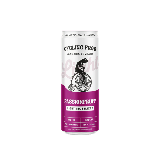 Cycling Frog Passionfruit Light THC Seltzer- 2mg Delta-9 THC + 4mg CBD per 12oz Can
